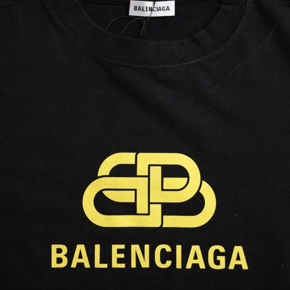 Balenciaga Black Cotton Logo Print Crew Neck Short Sleeves T-shirt XL - Picture 2 of 5